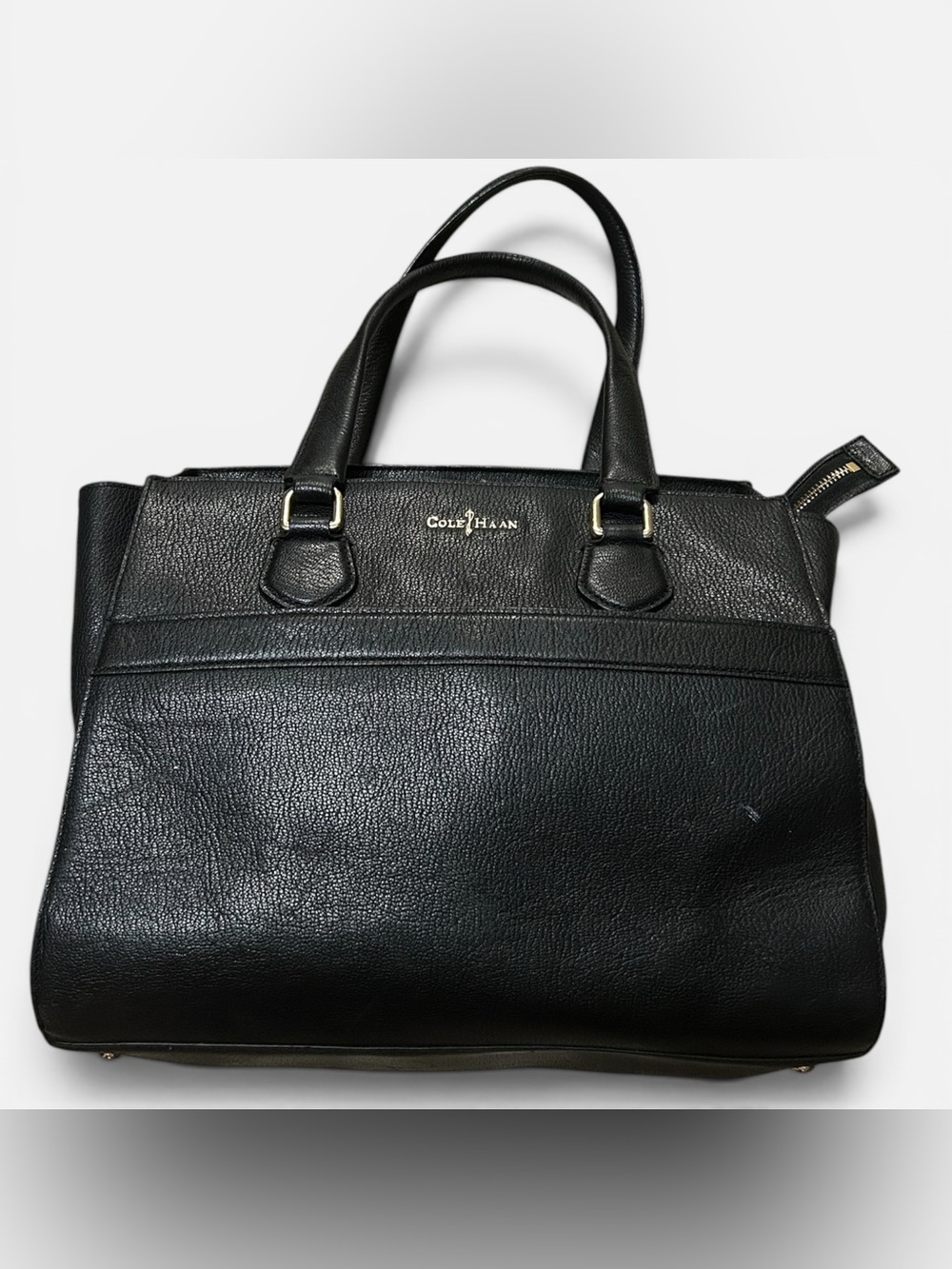 Cole Haan Large Black Zippered Pebbled Leather Tote Bag Shoulder Bag Purse